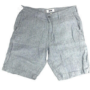 Joseph Abboud Mens 36W 100% Linen Shorts Flat Front Gray w/Blue White Stripes